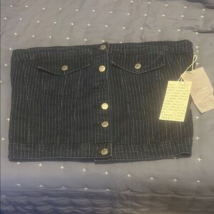 Denim Striped Button-Up Crop Top